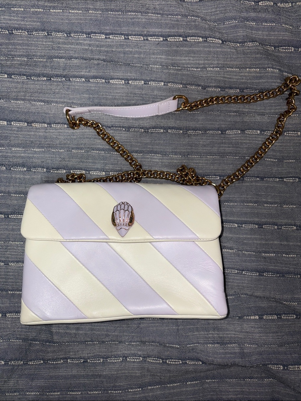 Kurt Geiger Lavender & Cream Diagonal Stripe Chain Crossbody - Picture 1 of 3